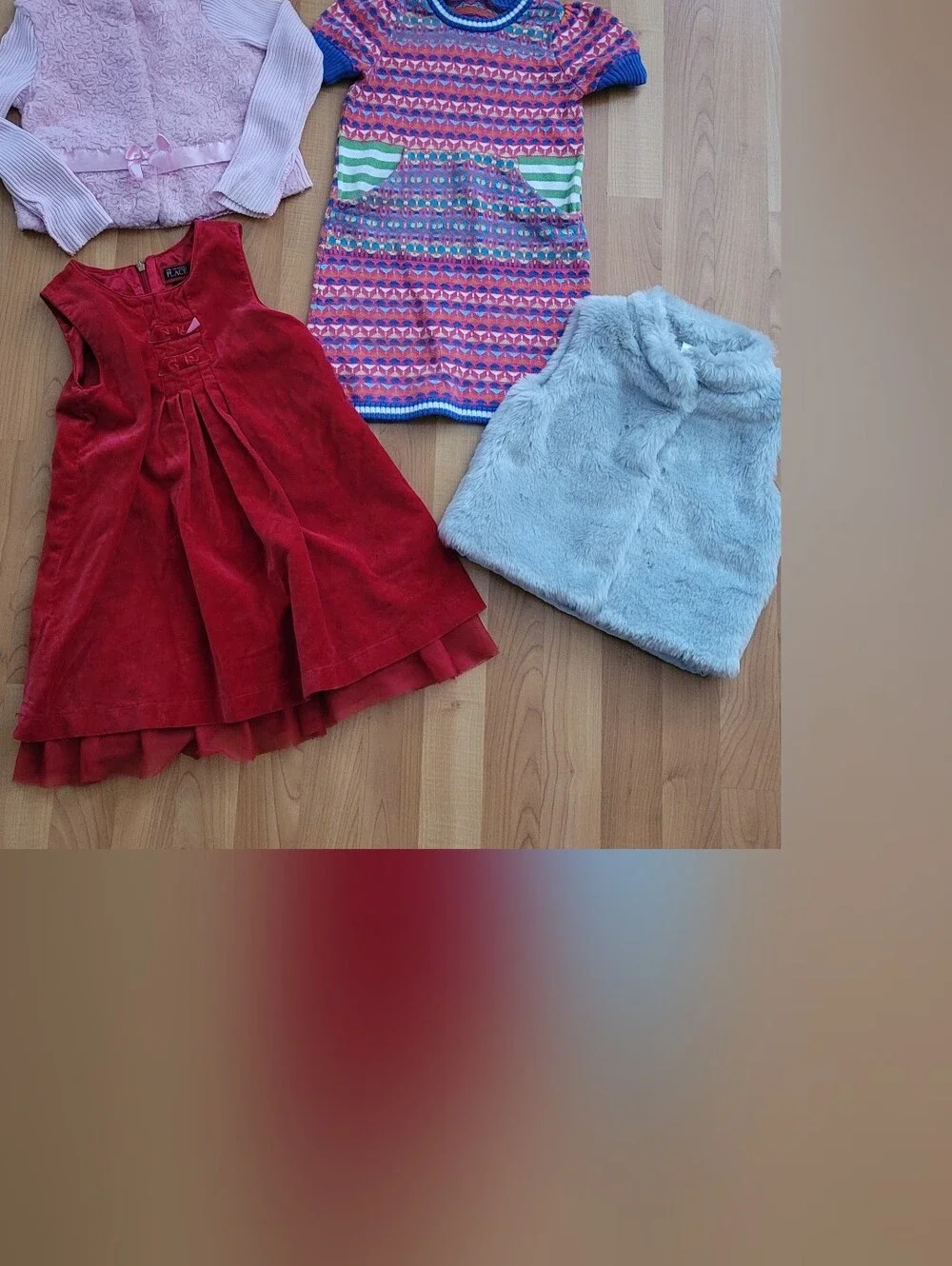 Catrer's Girl 4T Clothes Lot of 4 pcs, Pink Cardigan, velvet & Knit dress, Vest